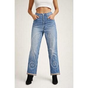 Vintage Levi’s USA Beaded Jeans Women’s 2 Button Fly Custom Embellished Denim